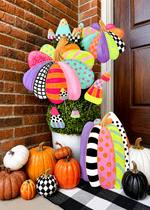 Load image into Gallery viewer, New! Fall Whimsical Small Patterned Metal Pumpkin Yard Stake
