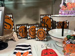 Load image into Gallery viewer, Spooky Harlequin Blocks Orange &amp; Black Halloween Shelf Decor
