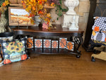 Load image into Gallery viewer, Spooky Harlequin Blocks Orange &amp; Black Halloween Shelf Decor
