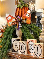 Load image into Gallery viewer, Eek! Stripe Blocks Orange &amp; Black Halloween Shelf Decor

