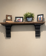 Load image into Gallery viewer, Pine Wooden Large Shelf with Rustic Black Corbels 48”length
