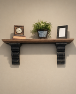 Load image into Gallery viewer, Pine Wooden Large Shelf with Rustic Black Corbels 48”length
