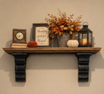 Load image into Gallery viewer, Pine Wooden Large Shelf with Rustic Black Corbels 48”length
