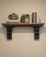 Load image into Gallery viewer, Pine Wooden Large Shelf with Rustic Black Corbels 48”length
