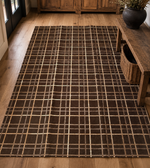Load image into Gallery viewer, Chocolate Brown Plaid Area Rug – Rustic Western Lodge Décor Brown Hide &amp; Leather Grid Wool Area Rug (8x10)
