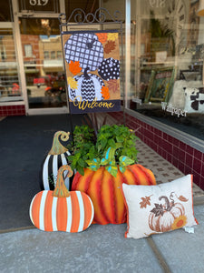 Fall Halloween Pumpkin Chevron, Polka Dot, Check Embroidered Flag with Leaf Patches Outdoor