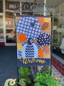 Fall Halloween Pumpkin Chevron, Polka Dot, Check Embroidered Flag with Leaf Patches Outdoor