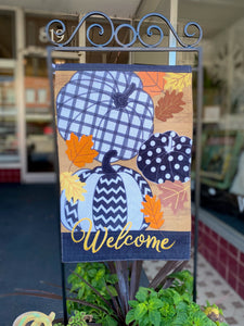 Fall Halloween Pumpkin Chevron, Polka Dot, Check Embroidered Flag with Leaf Patches Outdoor
