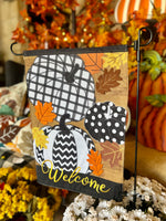 Load image into Gallery viewer, Fall Halloween Pumpkin Chevron, Polka Dot, Check Embroidered Flag with Leaf Patches Outdoor
