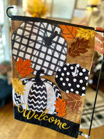 Load image into Gallery viewer, Fall Halloween Pumpkin Chevron, Polka Dot, Check Embroidered Flag with Leaf Patches Outdoor
