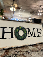 Load image into Gallery viewer, Home Metal Display Magnet Board with Attached Easel and Green Wreath Magnet
