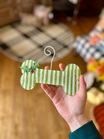 Load image into Gallery viewer, Dog Bone Stripe Metal Green &amp; White Ornament
