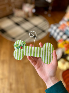 Dog Bone Stripe Metal Green & White Ornament