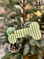 Load image into Gallery viewer, Dog Bone Stripe Metal Green &amp; White Ornament
