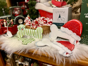 Dog Bone Santa Hat Metal Red & White Ornament