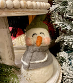 Load image into Gallery viewer, Wool Felt Snowman Embroidered with Olive Hat
