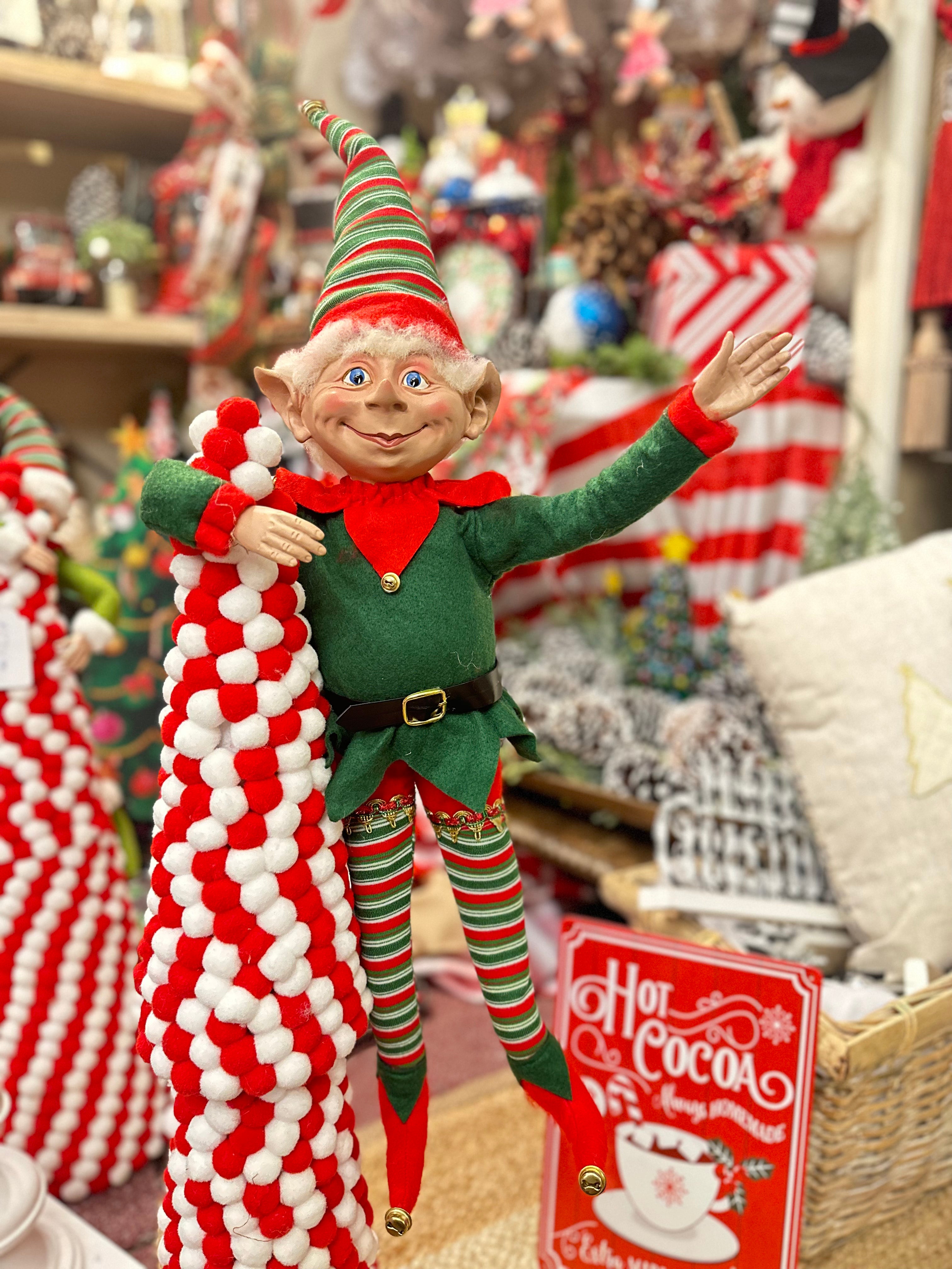 Posable Red, Green, & White Elf 26”with Bells