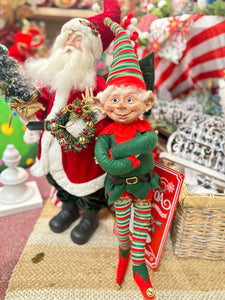 Posable Red, Green, & White Elf 26”with Bells