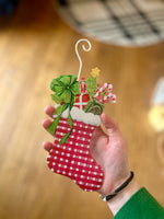 Load image into Gallery viewer, Gingham Santa and Stocking Metal Ornaments
