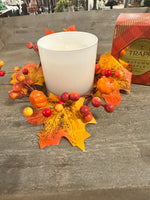 Load image into Gallery viewer, Fall Orange Pumpkin and Fall Leaves Candle Ring
