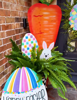Load image into Gallery viewer, Checkered Metal Egg Easter Outdoor Stakes in Pink, White and Blue
