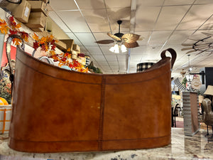 Brown Leather Oval Container with Buckles on Each End