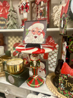 Load image into Gallery viewer, Nutcracker Cake Plate Stand Dolomite Red, Green, and White Riser
