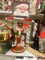 Load image into Gallery viewer, Nutcracker Cake Plate Stand Dolomite Red, Green, and White Riser
