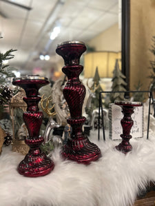 Set of 3 Burgundy Red Candlesticks