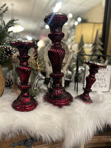 Set of 3 Burgundy Red Candlesticks