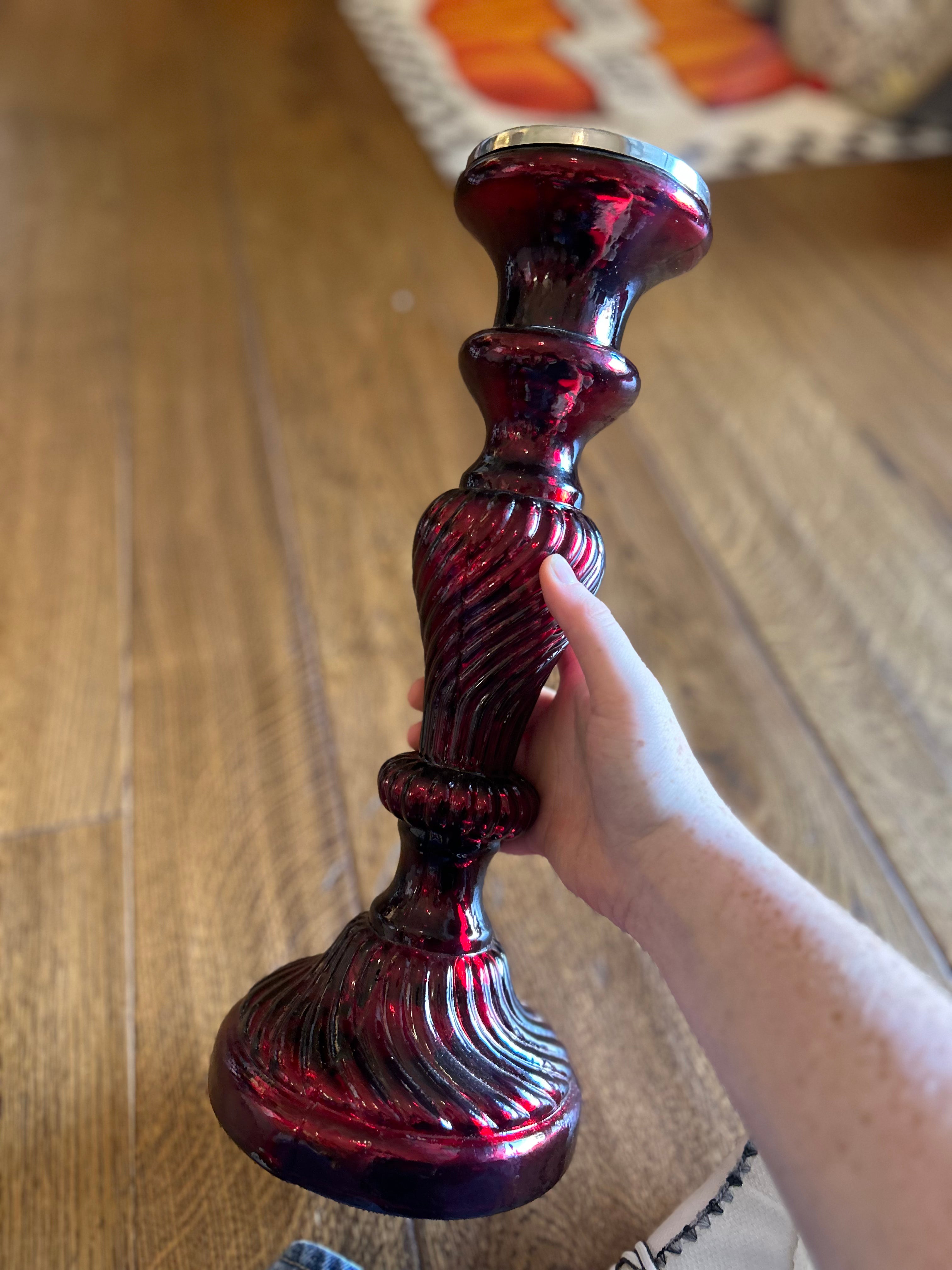 Set of 3 Burgundy Red Candlesticks