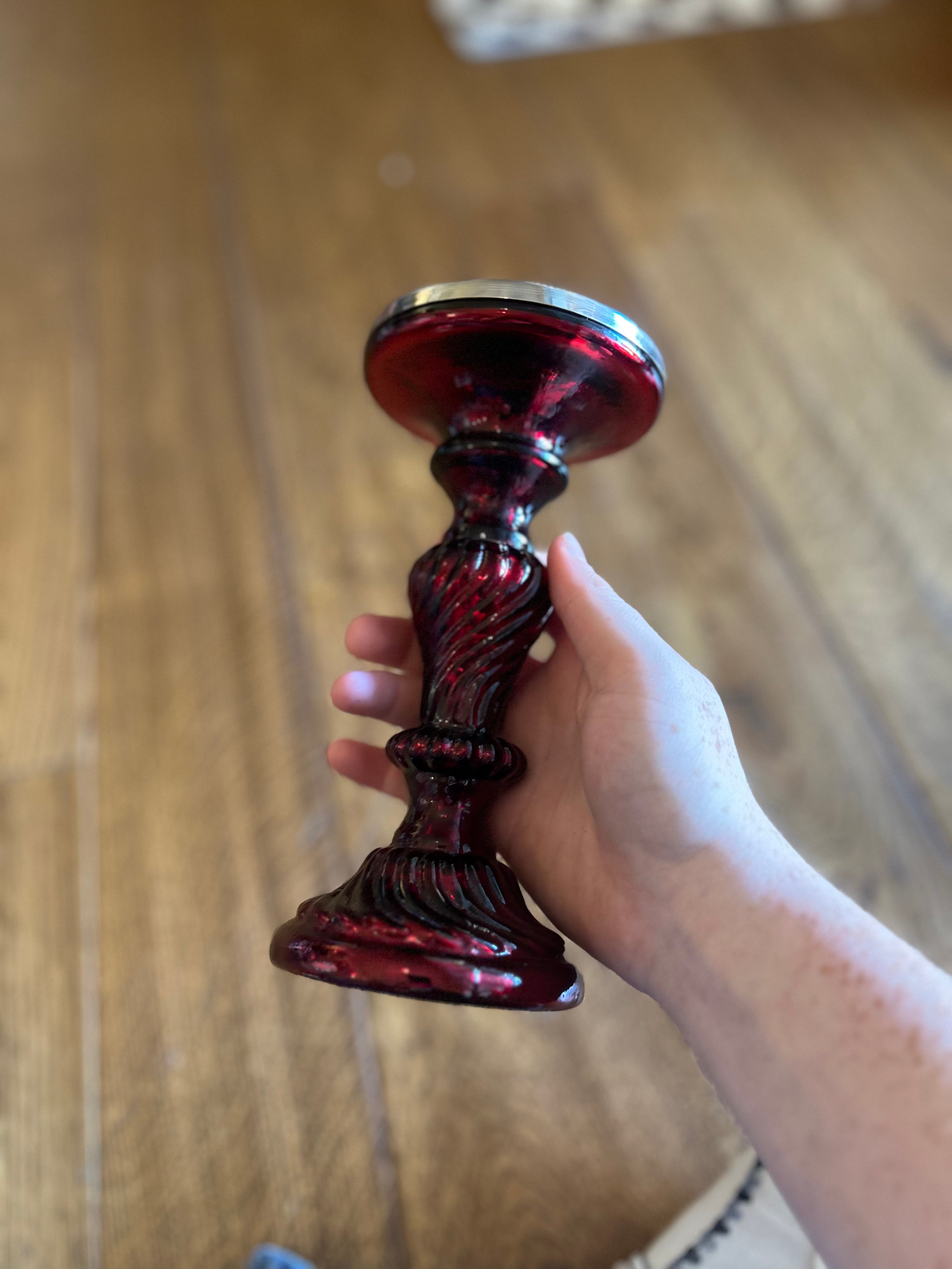 Set of 3 Burgundy Red Candlesticks