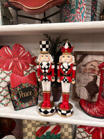 Load image into Gallery viewer, Nutcracker Black &amp; White, Gold, and Red with Check Pattern 13”h Set of 2
