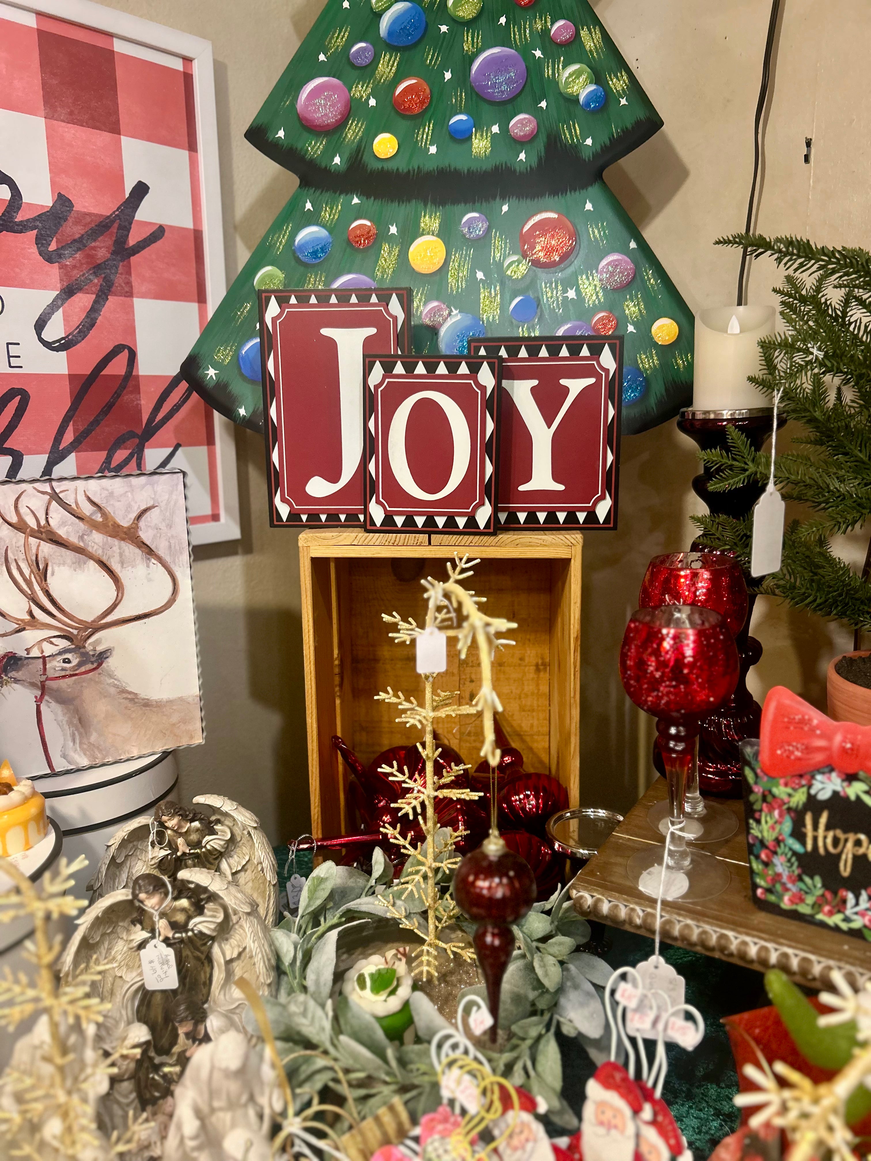 JOY Blocks Red Black and White Harlequin Pattern