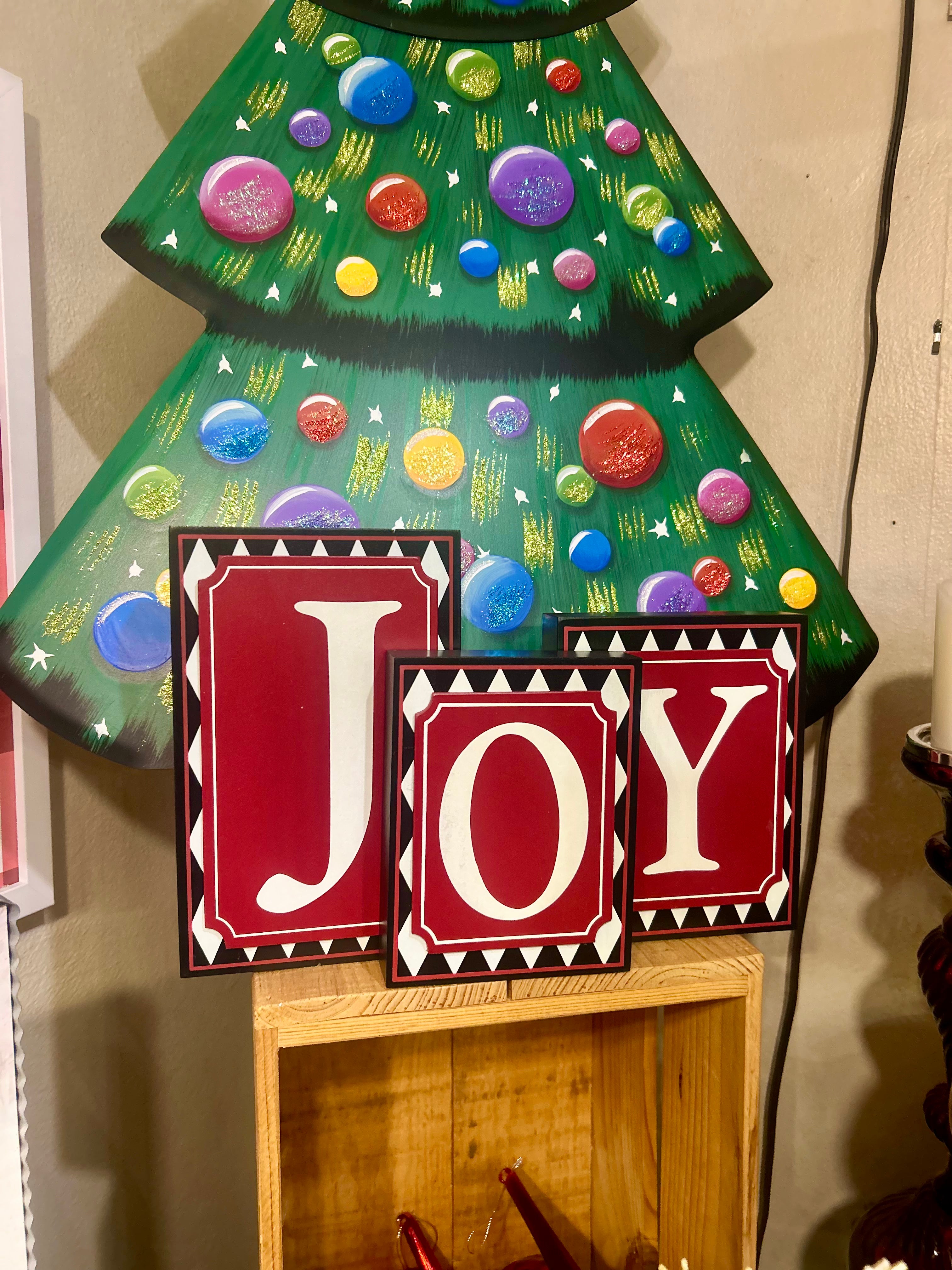 JOY Blocks Red Black and White Harlequin Pattern