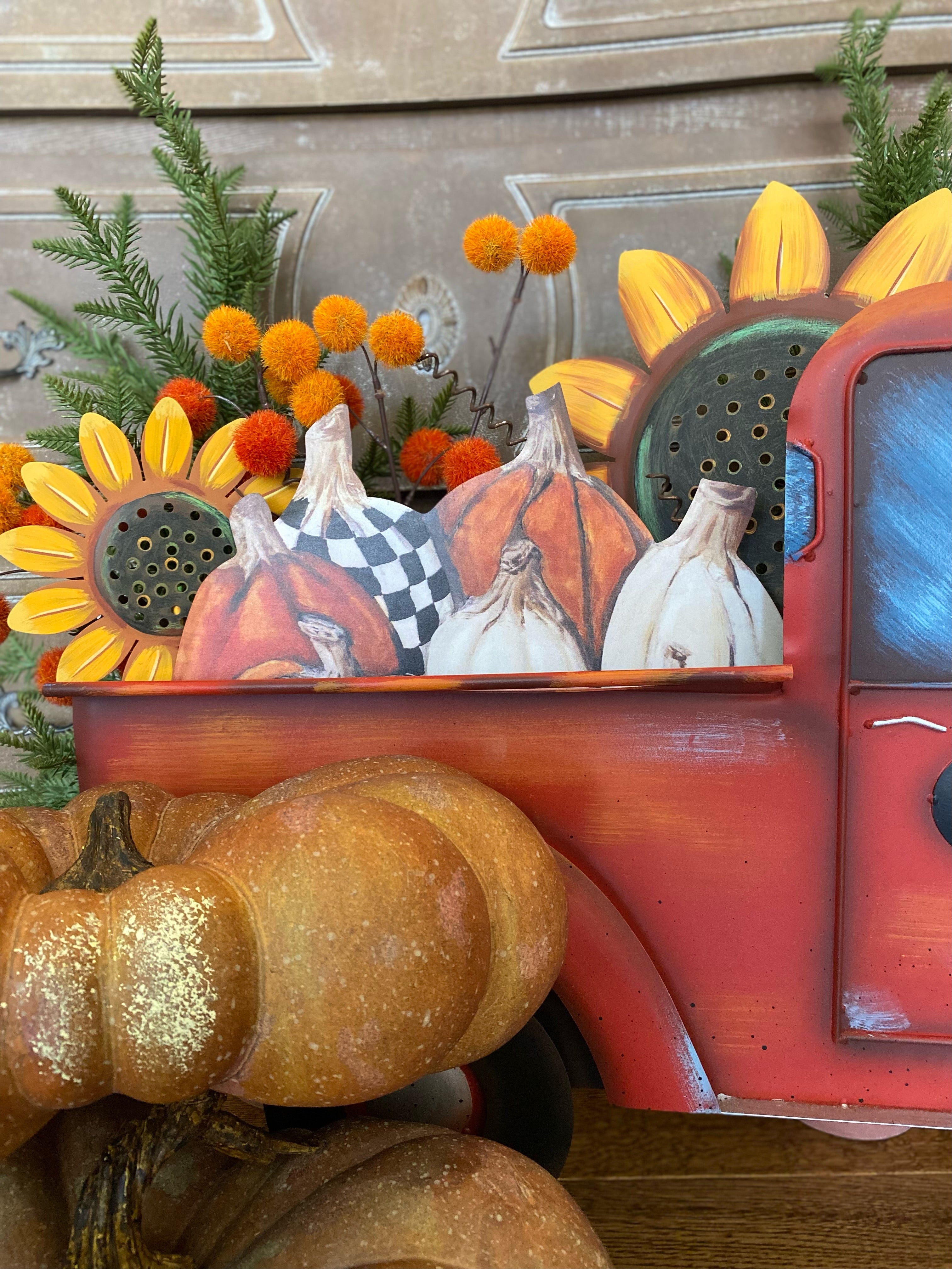 Pile of Orange/White Pumpkins with Black & White Check Pumpkin Metal Stake and Easel