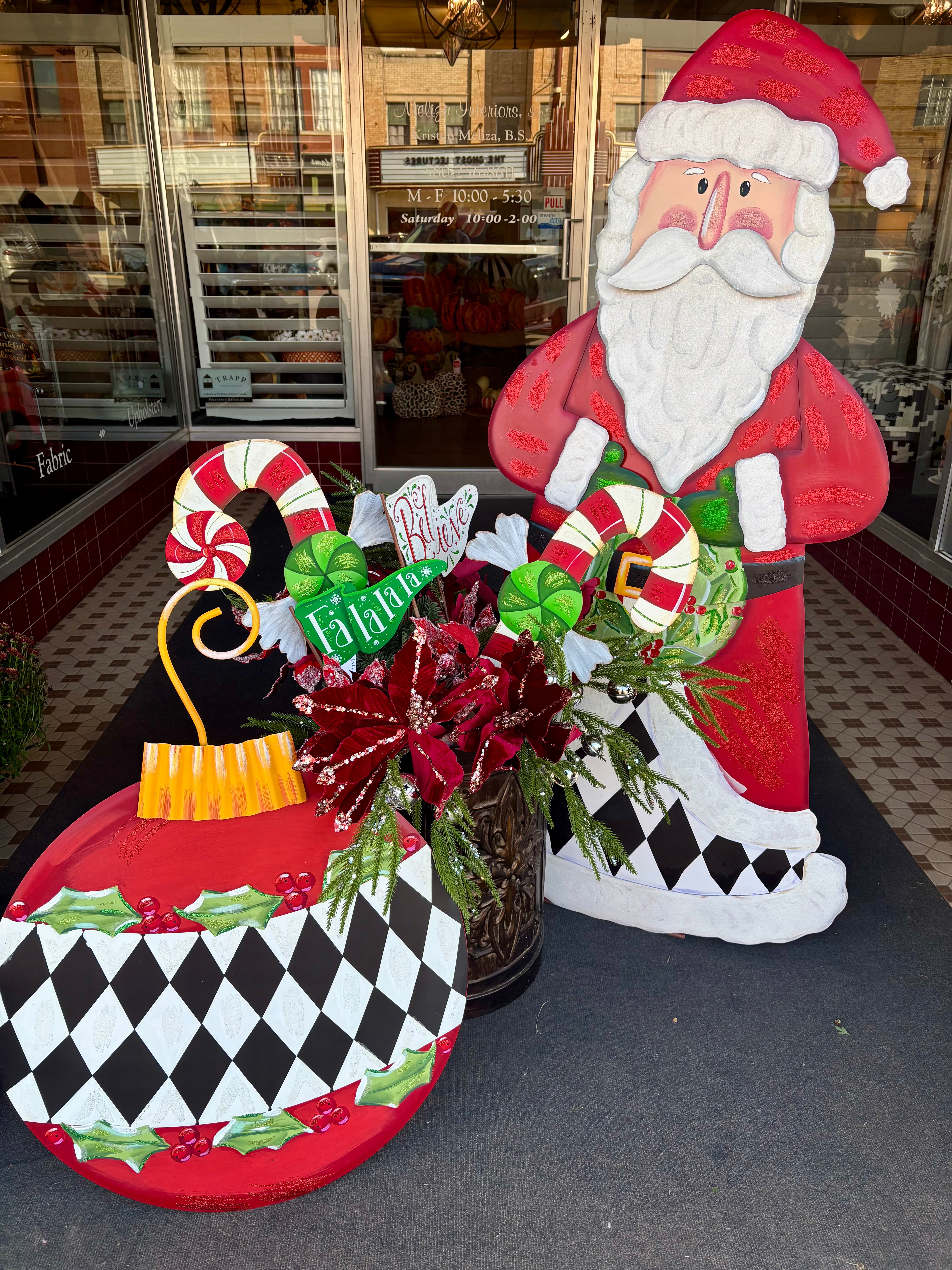 Large Santa Claus with Black & White Harlequin Pattern with attached easel