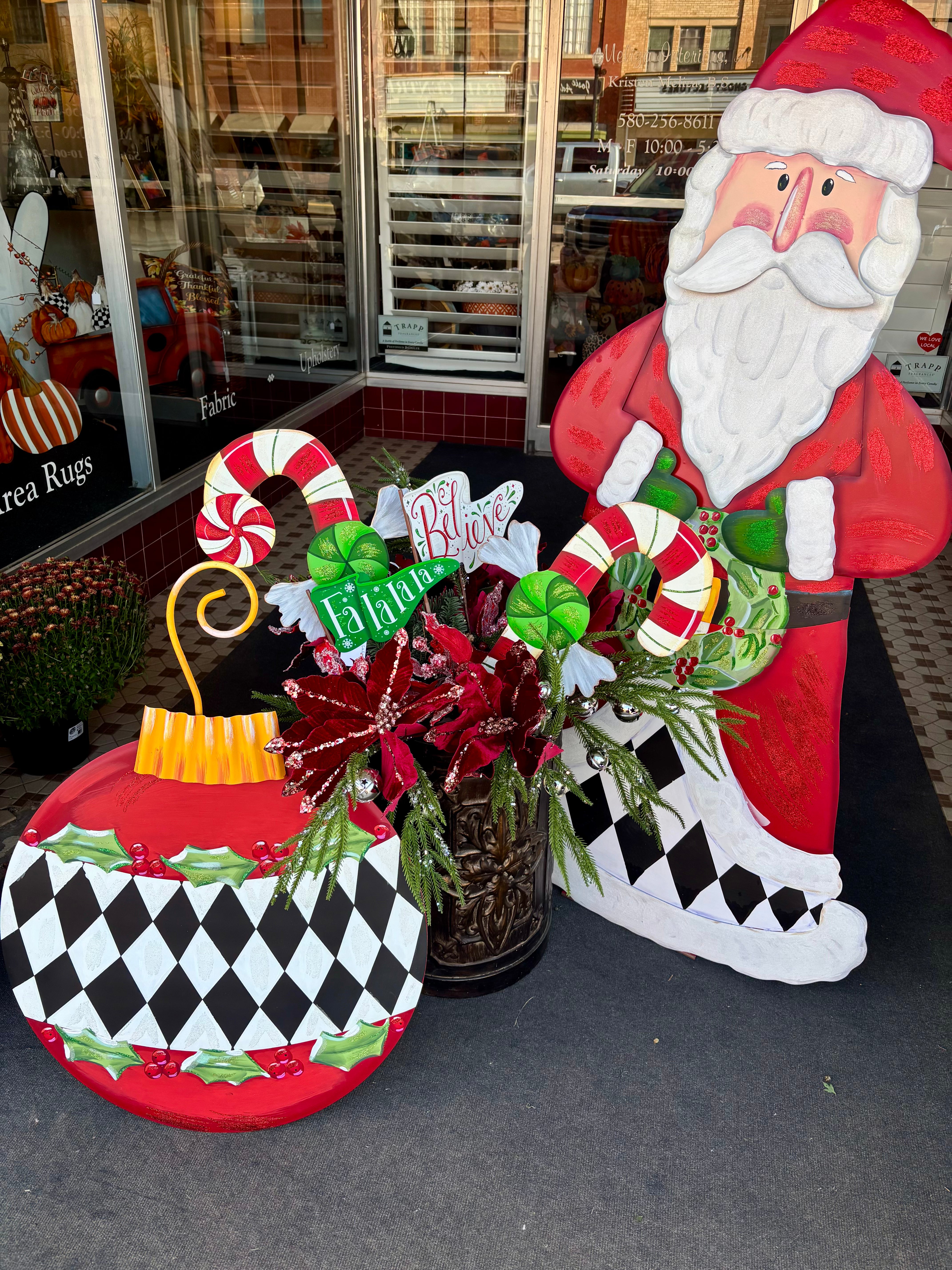Large Santa Claus with Black & White Harlequin Pattern with attached easel