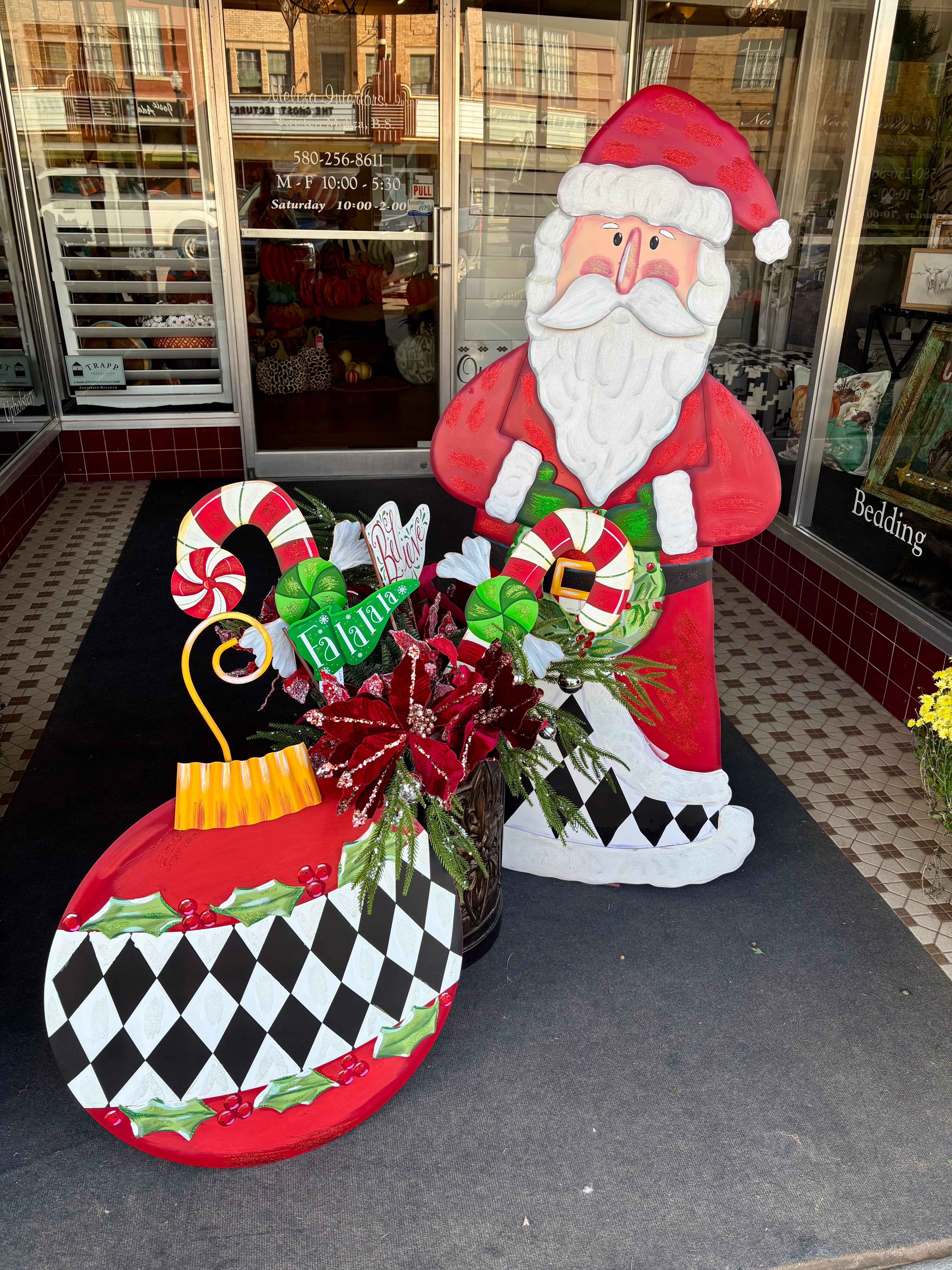 Large Santa Claus with Black & White Harlequin Pattern with attached easel