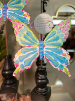 Load image into Gallery viewer, Fanciful Butterfly Aqua and Pink Metal Outdoor Stake
