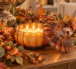 Load image into Gallery viewer, 3-wick Brown Glass Pumpkin Candle 6” Pumpkin Spice or Apple Cinnamon
