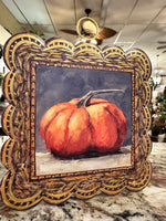 Load image into Gallery viewer, Orange Pumpkin with Gold Frame Scallop Mini Print
