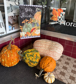 Load image into Gallery viewer, Give Thanks Pumpkins Outdoor Flag Small Black White, and Orange Plaid Border (Copy)
