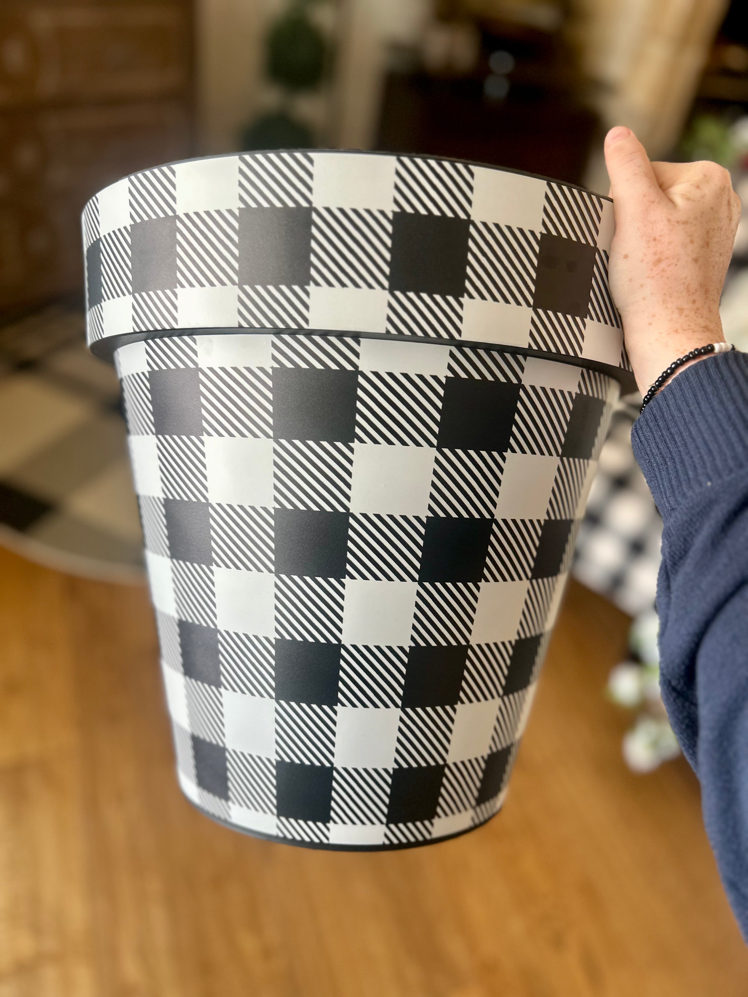 Black and White Check Outdoor Pot