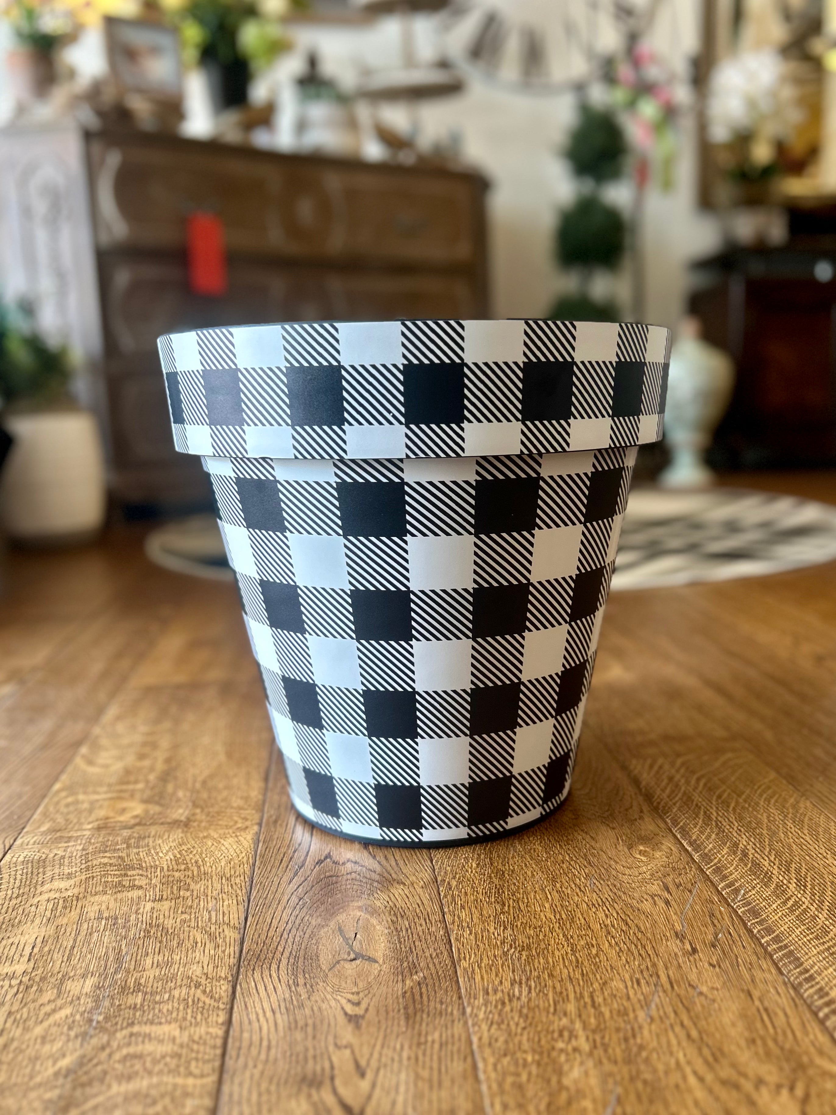 Black and White Check Outdoor Pot
