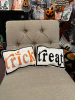 Load image into Gallery viewer, Trick or Treat Halloween White, Black, and Orange Pillows Set of 2
