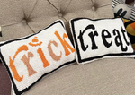 Load image into Gallery viewer, Trick or Treat Halloween White, Black, and Orange Pillows Set of 2
