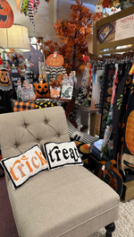 Load image into Gallery viewer, Trick or Treat Halloween White, Black, and Orange Pillows Set of 2
