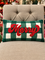 Load image into Gallery viewer, Merry Red, Green, and White Plaid Rectangle Pillow Christmas
