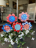 Load image into Gallery viewer, All American Flowers Blue, Red, White Patterns Metal Stakes Set of 5
